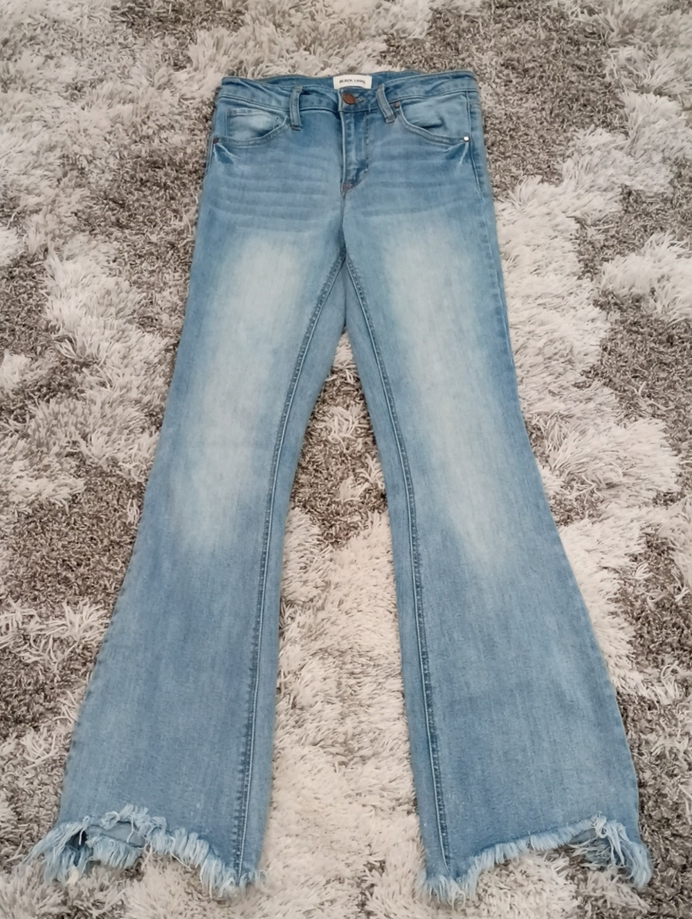 Black Label Pale Blue Frayed Hem Wide-Leg Jeans